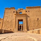 Stone causeway and massive pylon gateway of Kalabsha Temple near Aswan