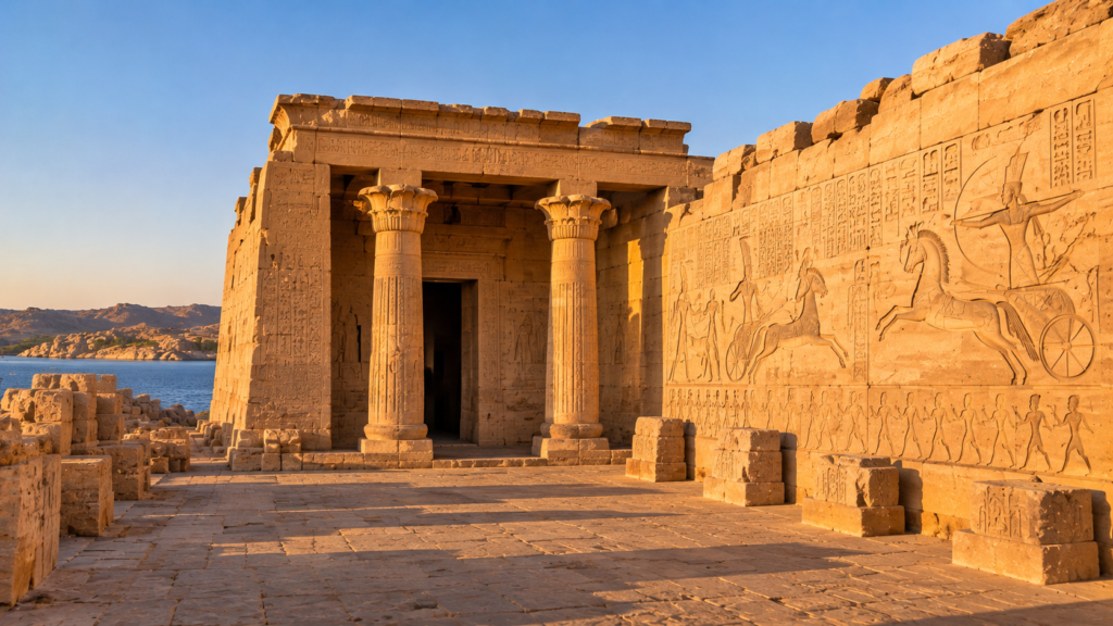 Sandstone columns and entrance of Beit el-Wali temple near Kalabsha