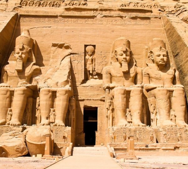 Four colossal statues of Ramesses II on the Abu Simbel temples facade