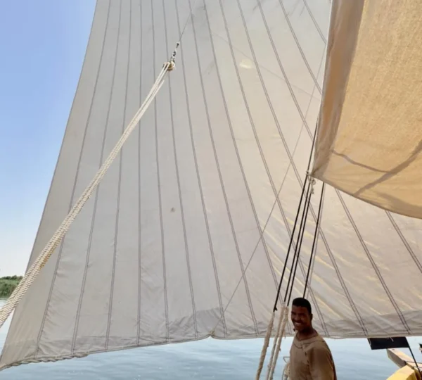 Luxury dahabiya sailing on the Nile River in Egypt
