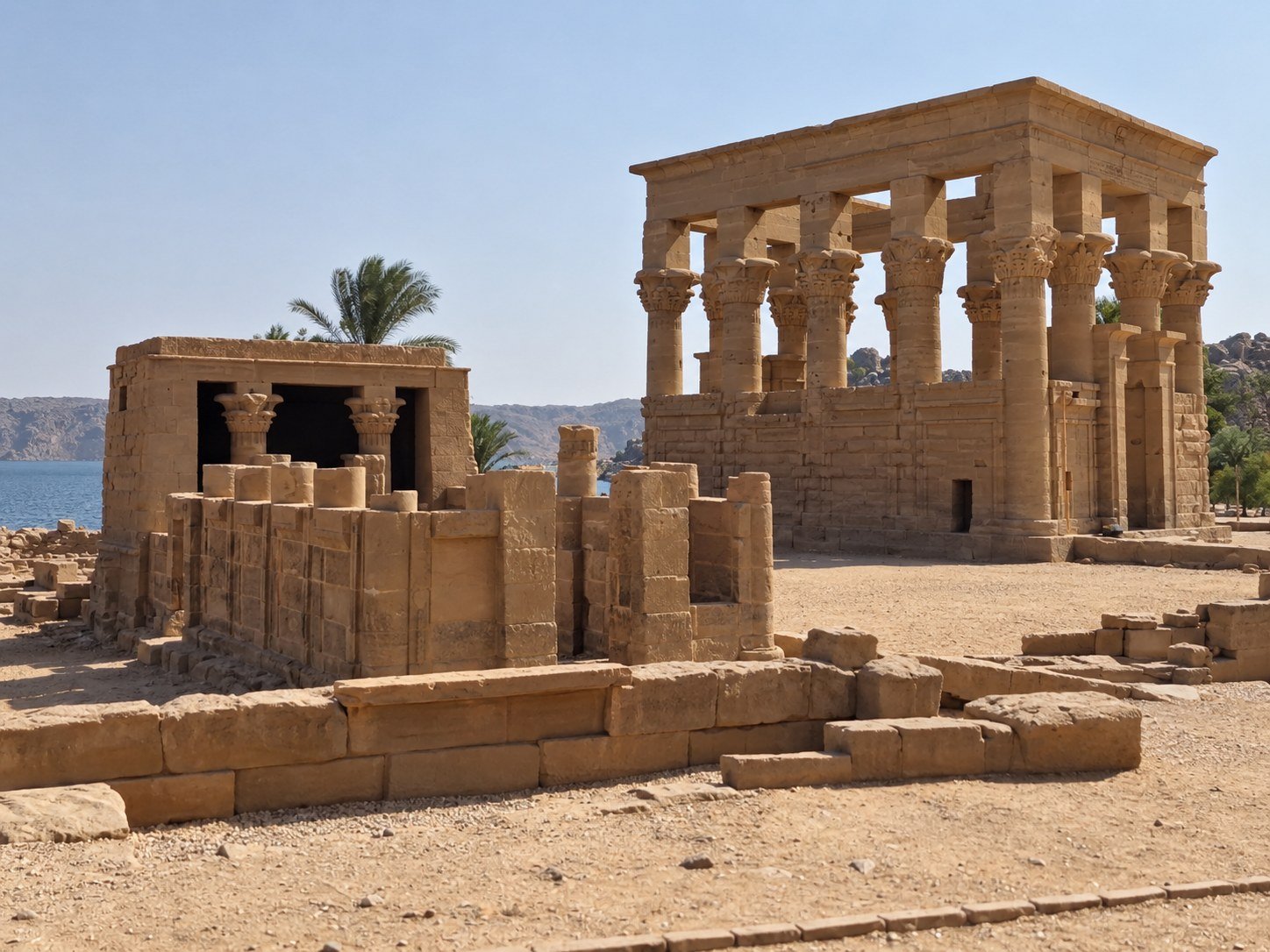 Front view of the Temple of Derr at New Amada near Lake Nasser