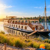 Luxury dahabiya sailing on the Nile River in Egypt during the day