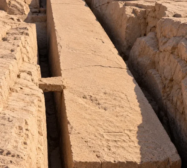 Long view of the Unfinished Obelisk with the trench cut around it in the Aswan quarry